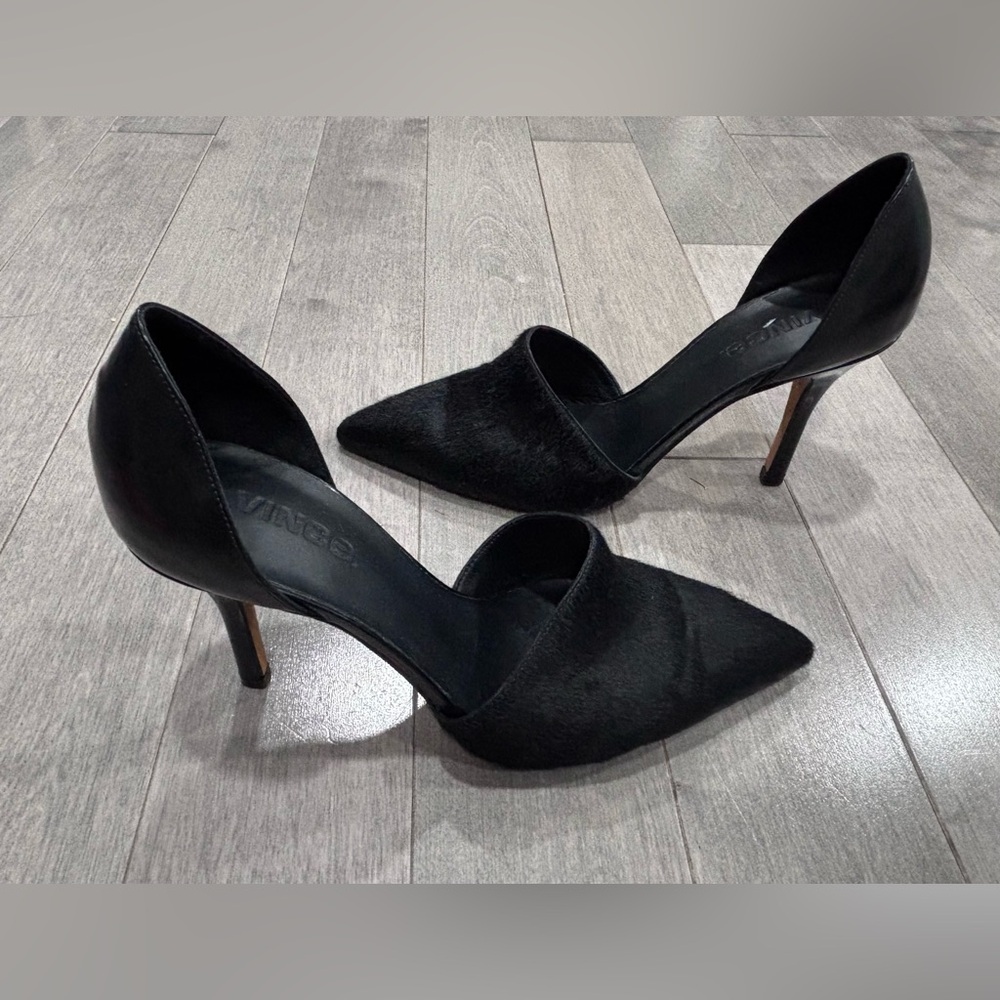 Vince Black Calf Hair Leather D'Orsay Stiletto Pump Heel Size 6